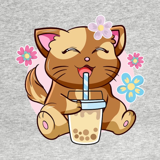 Boba Cat Tea Neko Girl Teen Bubble Kawaii Anime Japanese by jodotodesign